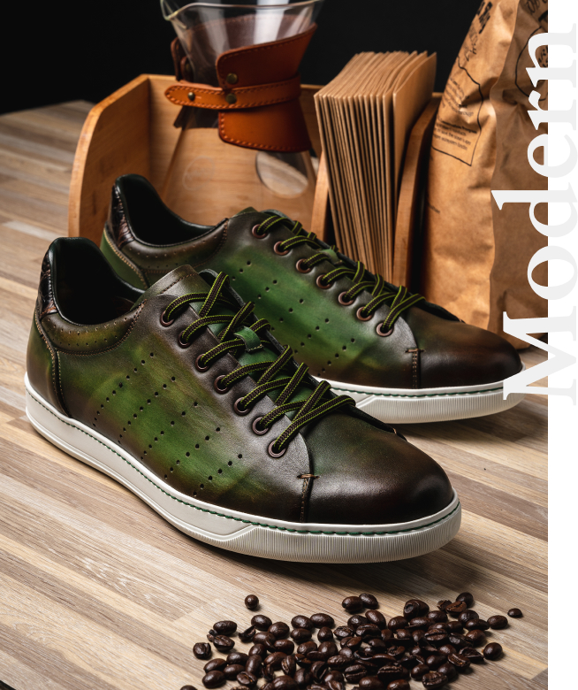 Zelli Russo Calfskin & Crocodile Sneakers Olive